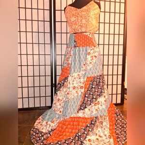 Colorful Patchwork Maxi Boho Skirt With Halter Tank To Complete The Look